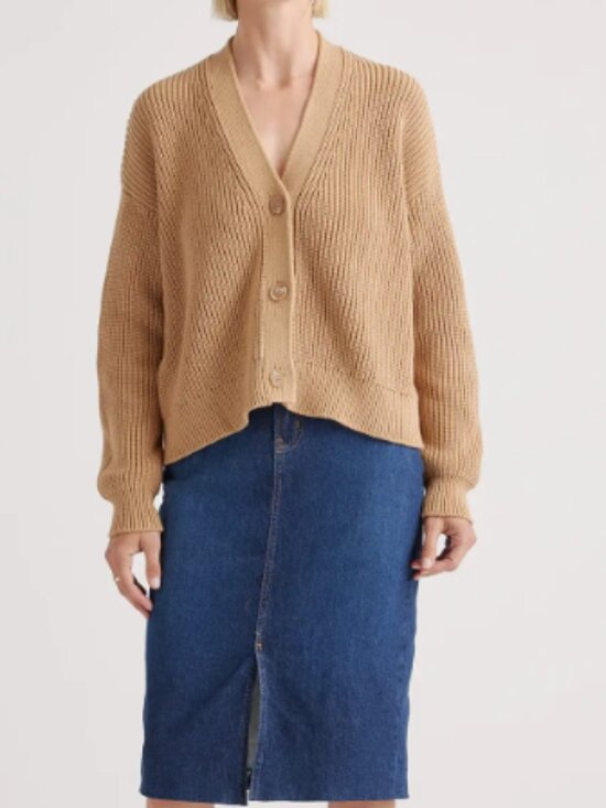 Quince Sweaters - Quince 100% Organic Cotton Fisherman Boxy Cropped Cardigan - Size M